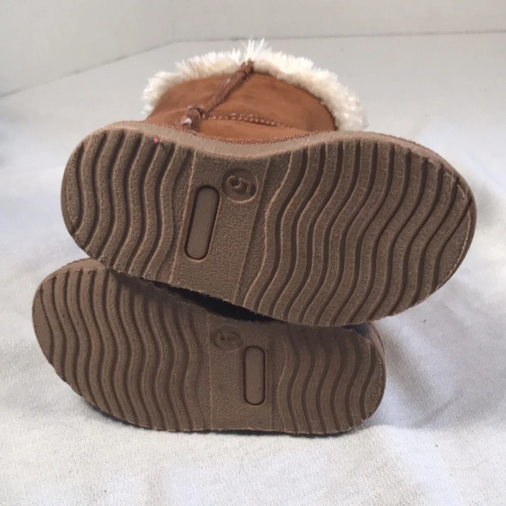 Toddler Girls Chestnut Brown faux Suede and Fur Tall Pull On Fashion Boots